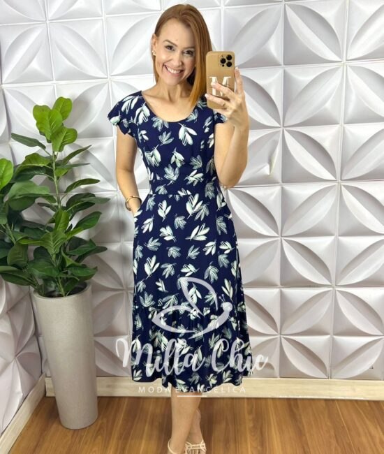 Vestido Safira Viscolinho - Azul Marinho - Milla Chic