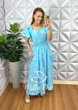 Vestido Sônia Dunna Bordado - Azul - Milla Chic