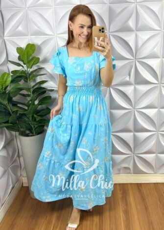 Vestido Sônia Dunna Bordado - Azul - Milla Chic