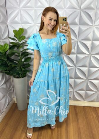Vestido Sônia Dunna Bordado - Azul - Milla Chic