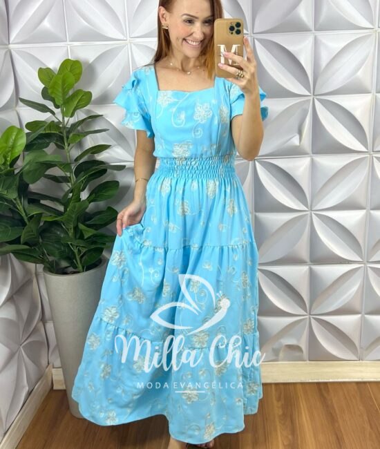 Vestido Sônia Dunna Bordado - Azul - Milla Chic