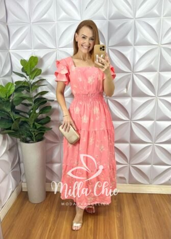 Vestido Sônia Dunna Bordado -Rosa - Milla Chic
