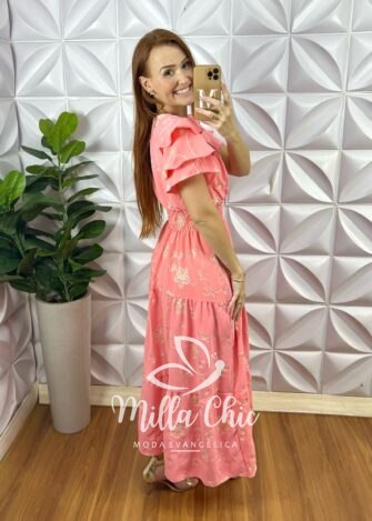 Vestido Sônia Dunna Bordado -Rosa - Milla Chic