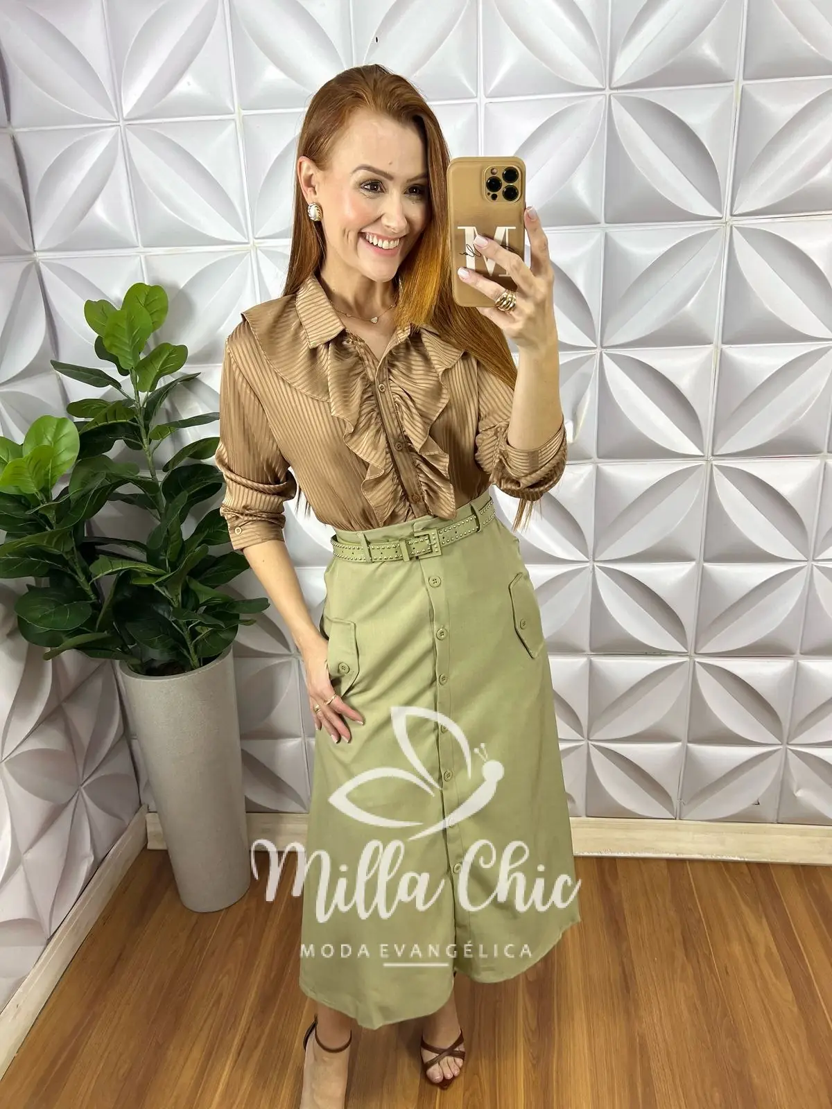 Saia Mafalda Em Linho Com Cinto – Caqui – Milla Chic Saia Mafalda Em Linho Com Cinto - Caqui - Milla Chic