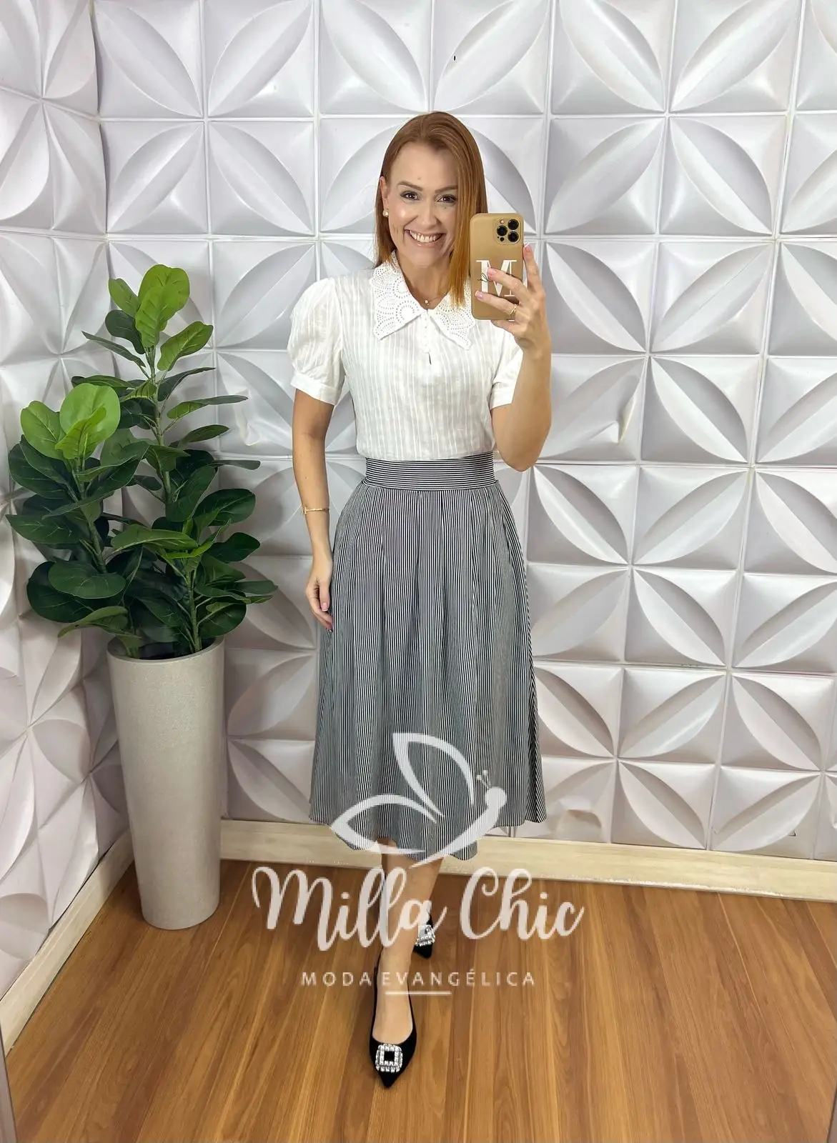 Saia Samanta Em Viscolinho – Listrada – Milla Chic Saia Samanta Em Viscolinho - Listrada - Milla Chic