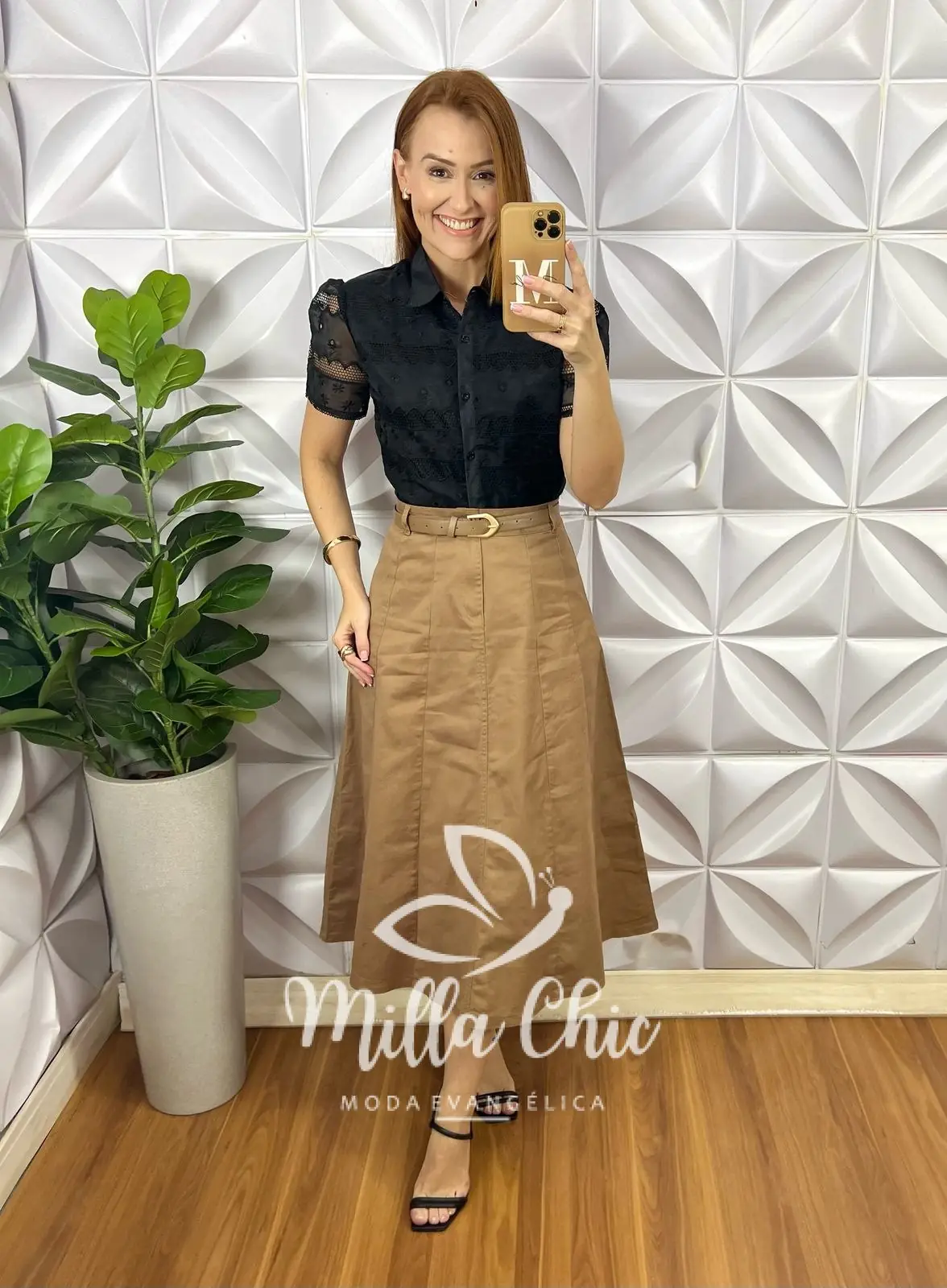 Saia Kora Em Sarja – Nude – Milla Chic Saia Kora Em Sarja - Nude - Milla Chic