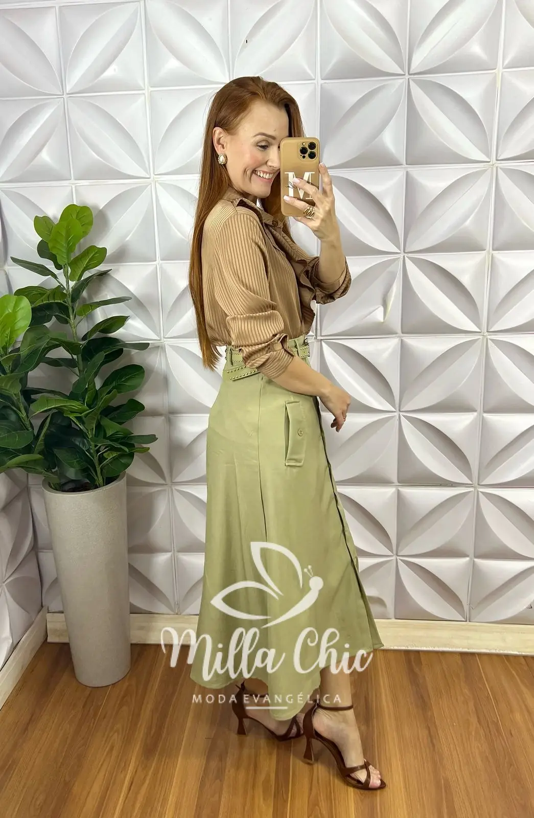 Saia Mafalda Em Linho Com Cinto – Caqui – Milla Chic Saia Mafalda Em Linho Com Cinto - Caqui - Milla Chic