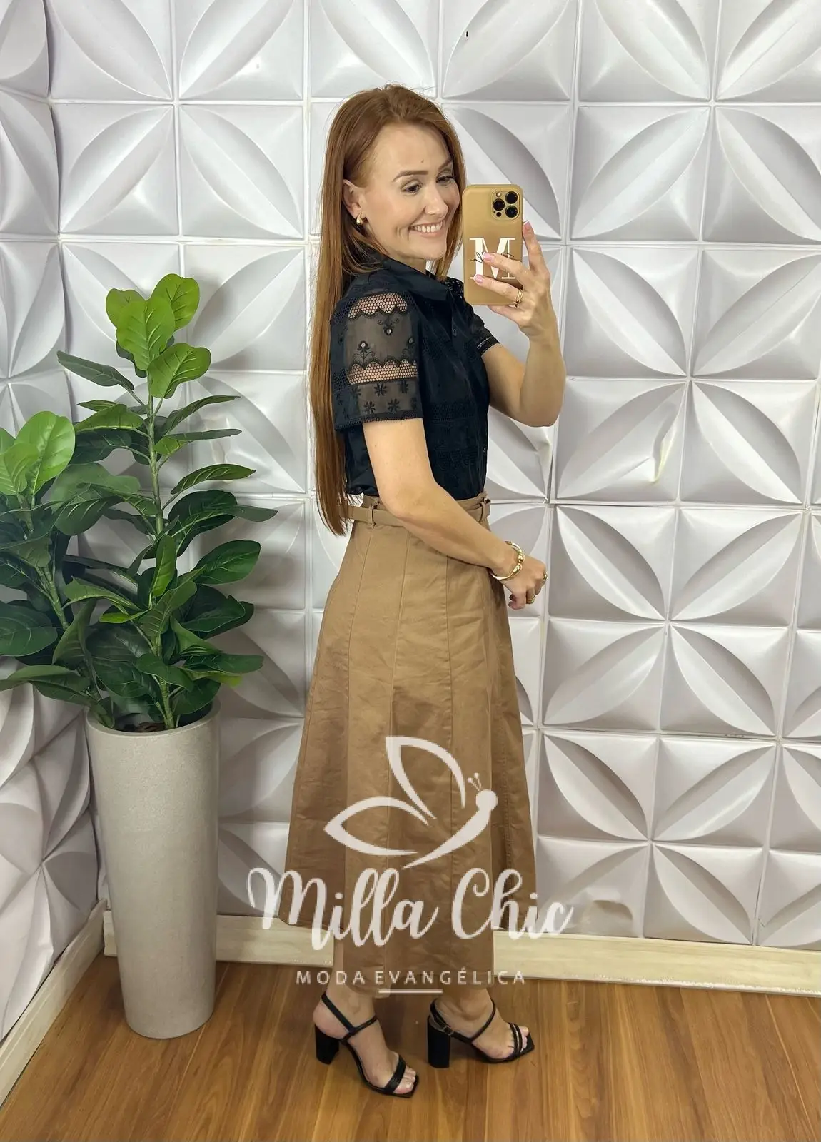 Saia Kora Em Sarja – Nude – Milla Chic Saia Kora Em Sarja - Nude - Milla Chic