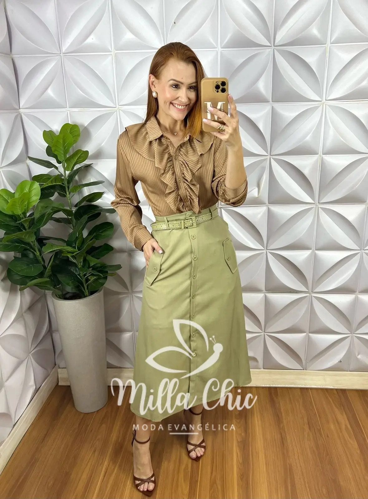 Saia Mafalda Em Linho Com Cinto – Caqui – Milla Chic Saia Mafalda Em Linho Com Cinto - Caqui - Milla Chic