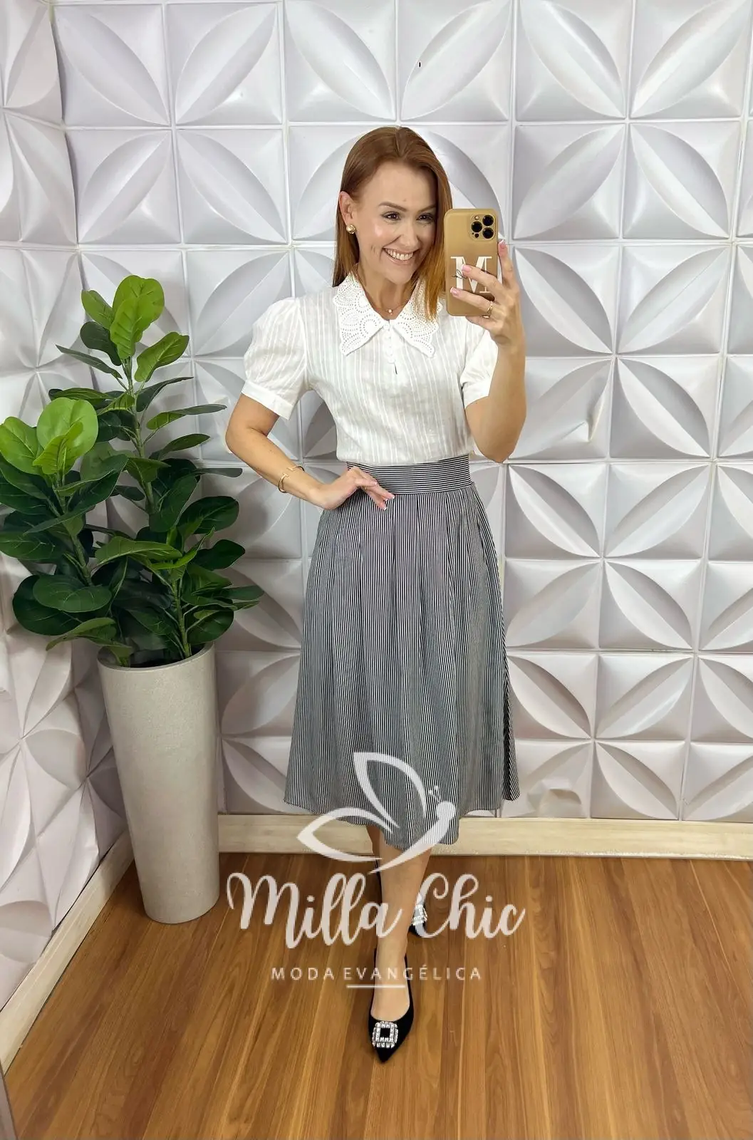 Saia Samanta Em Viscolinho – Listrada – Milla Chic Saia Samanta Em Viscolinho - Listrada - Milla Chic