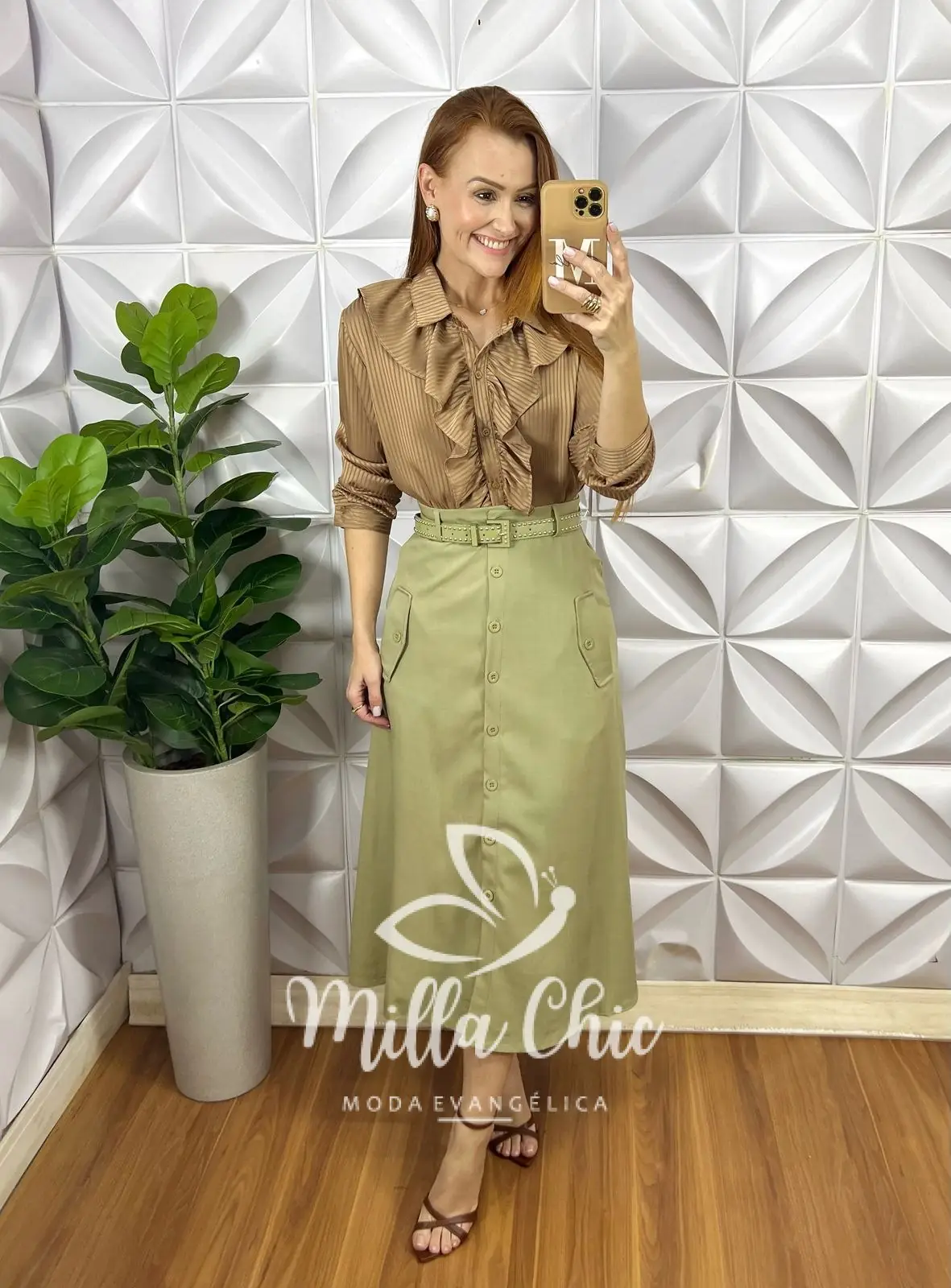 Saia Mafalda Em Linho Com Cinto – Caqui – Milla Chic Saia Mafalda Em Linho Com Cinto - Caqui - Milla Chic
