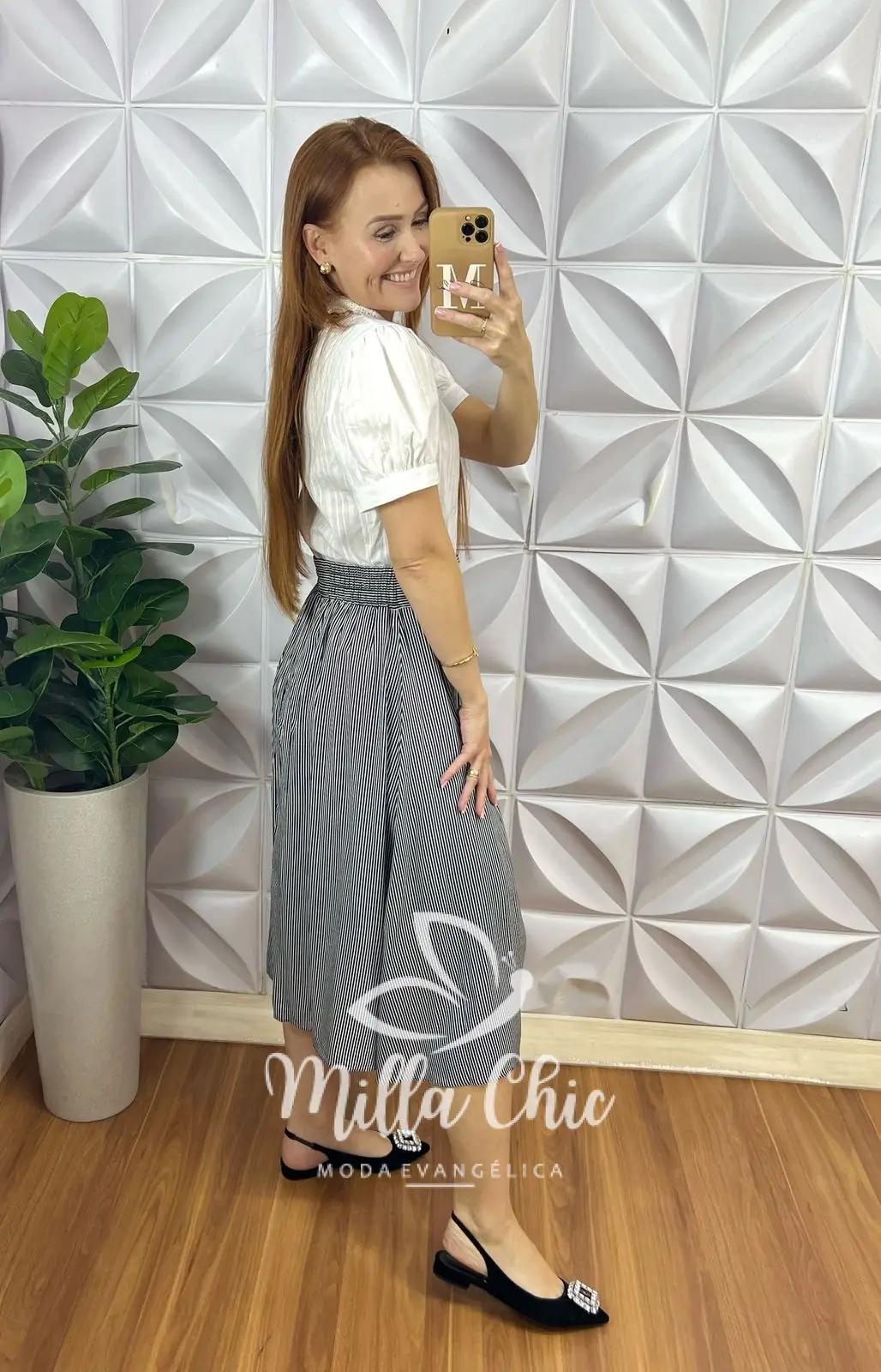 Saia Samanta Em Viscolinho – Listrada – Milla Chic Saia Samanta Em Viscolinho - Listrada - Milla Chic