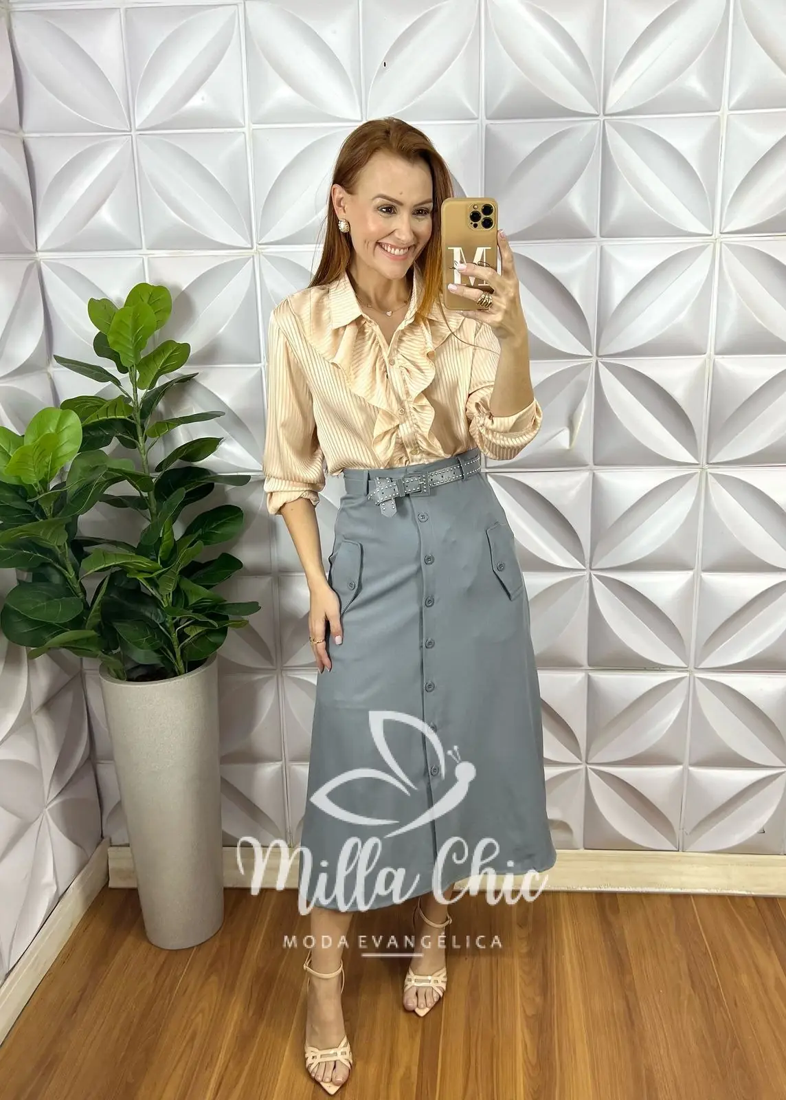 Saia Mafalda Em Linho Com Cinto – Cinza – Milla Chic Saia Mafalda Em Linho Com Cinto - Cinza - Milla Chic