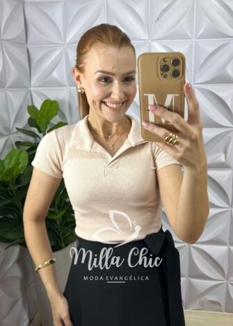 Blusa Canelada Básica Chic Com Gola - Milla Chic
