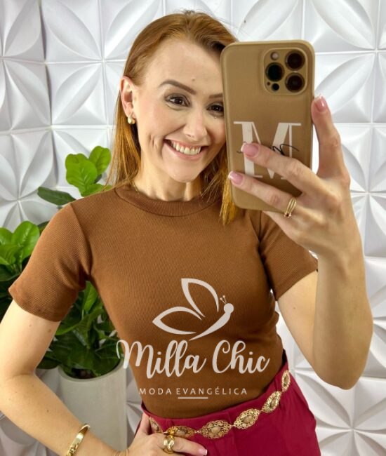 Blusa Canelada Básica Chic  - Marrom - Milla Chic