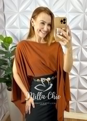 Blusa Boho Chic Assimétrica - Marrom - Milla Chic