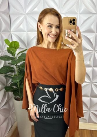 Blusa Boho Chic Assimétrica - Marrom - Milla Chic