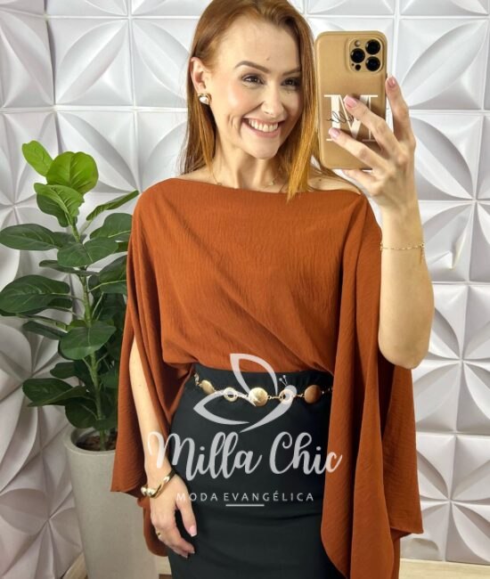 Blusa Boho Chic Assimétrica - Marrom - Milla Chic