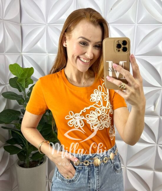 Blusa Filipinas Bordado Em Cordone - Laranja - Milla Chic