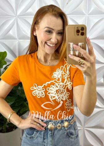 Blusa Filipinas Bordado Em Cordone - Laranja - Milla Chic