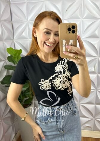 Blusa Filipinas Bordado Em Cordone - Preta - Milla Chic