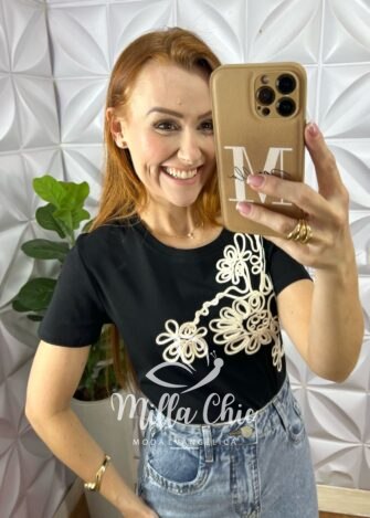 Blusa Filipinas Bordado Em Cordone - Preta - Milla Chic