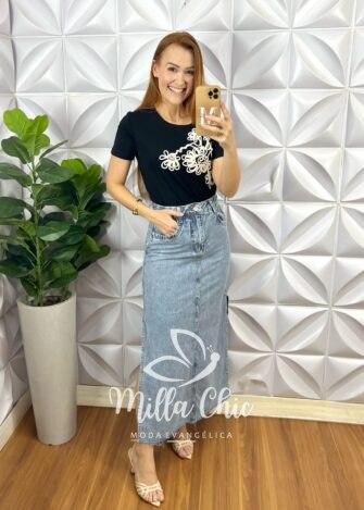 Blusa Filipinas Bordado Em Cordone - Preta - Milla Chic