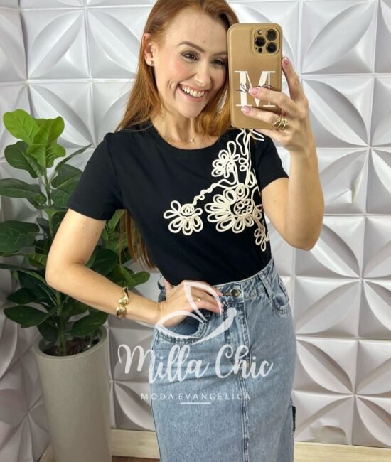 Blusa Filipinas Bordado Em Cordone - Preta - Milla Chic