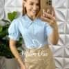 Blusa Gigi Lesie Com Gola Em Guipper - Azul - Milla Chic