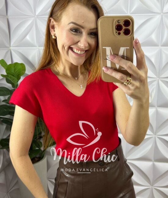 Blusa Joana Em Tricot Modal - Vermelha - Milla Chic