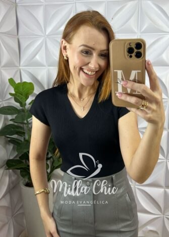 Blusa Joana Em Tricot Modal - Preta - Milla Chic