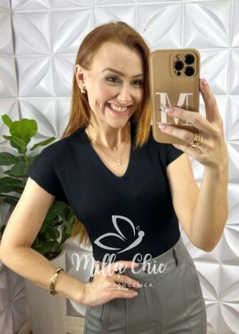 Blusa Joana Em Tricot Modal - Preta - Milla Chic