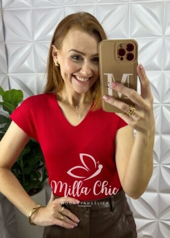 Blusa Joana Em Tricot Modal - Vermelha - Milla Chic