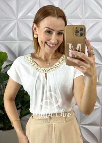 Blusa Joaquina Em Cambraia Algodão - Branca - Milla Chic