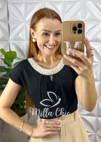 Blusa Joaquina Em Cambraia Algodão - Preta - Milla Chic