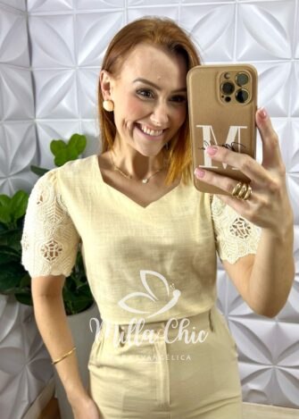 Milla Chic - millachic com br blusa marrocos em linho com manga areia 2 Blusa Marrocos Em Linho Com Manga - Areia - Milla Chic