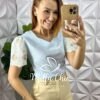 Milla Chic - millachic com br blusa marrocos em linho com manga azul Blusa Marrocos Em Linho Com Manga - Azul - Milla Chic