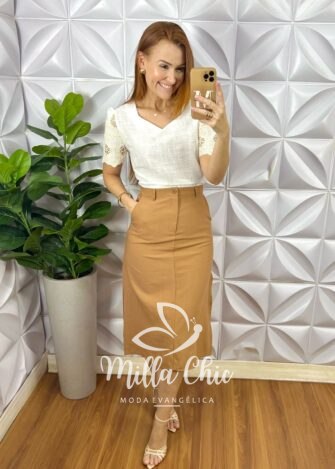 Blusa Marrocos Em Linho Com Manga - Branca - Milla Chic