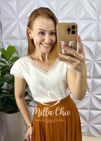 Blusa Mônica Cambraia Linho - Areia - Milla Chic