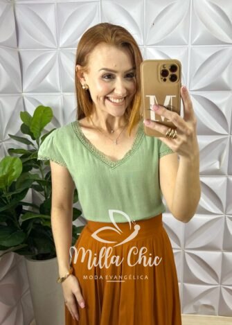 Blusa Mônica Cambraia Linho - Verde - Milla Chic