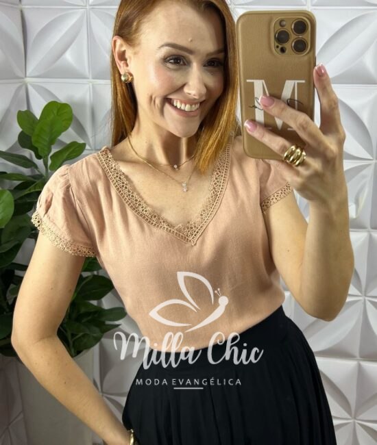 Blusa Mônica Cambraia Linho - Marrom - Milla Chic