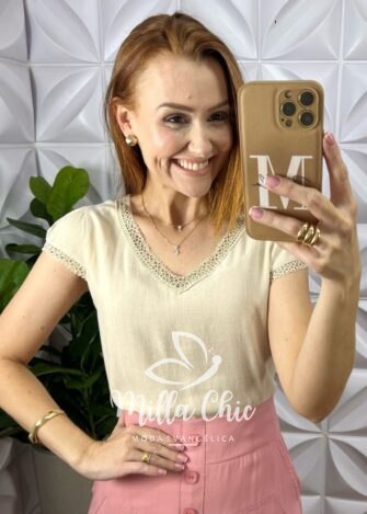 Milla Chic - millachic com br blusa monica cambraia linho nude 1 Blusa Mônica Cambraia Linho - Nude - Milla Chic