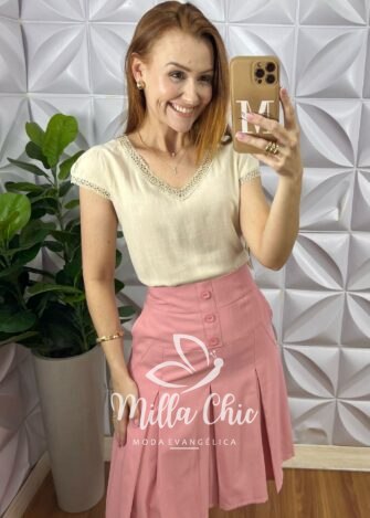 Milla Chic - millachic com br blusa monica cambraia linho nude Blusa Mônica Cambraia Linho - Nude - Milla Chic