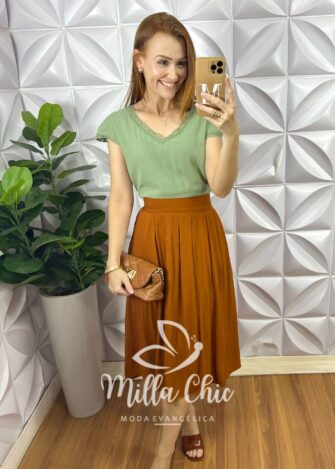 Blusa Mônica Cambraia Linho - Verde - Milla Chic