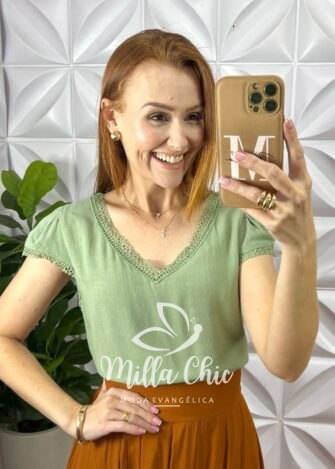 Blusa Mônica Cambraia Linho - Verde - Milla Chic