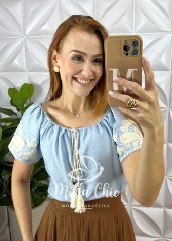 Blusa Zoe Bordada - Azul - Milla Chic