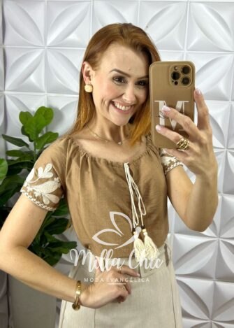 Blusa Zoe Bordada - Marrom - Milla Chic