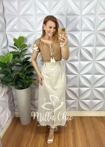 Blusa Zoe Bordada - Marrom - Milla Chic
