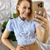 Camisa Betina Em Lesie Algodão Bordado - Azul - Milla Chic