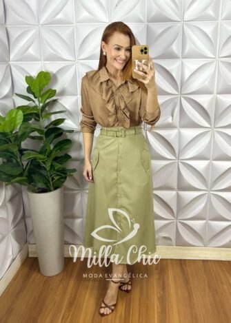 Camisa Natasha Em Cetim - Marrom - Milla Chic